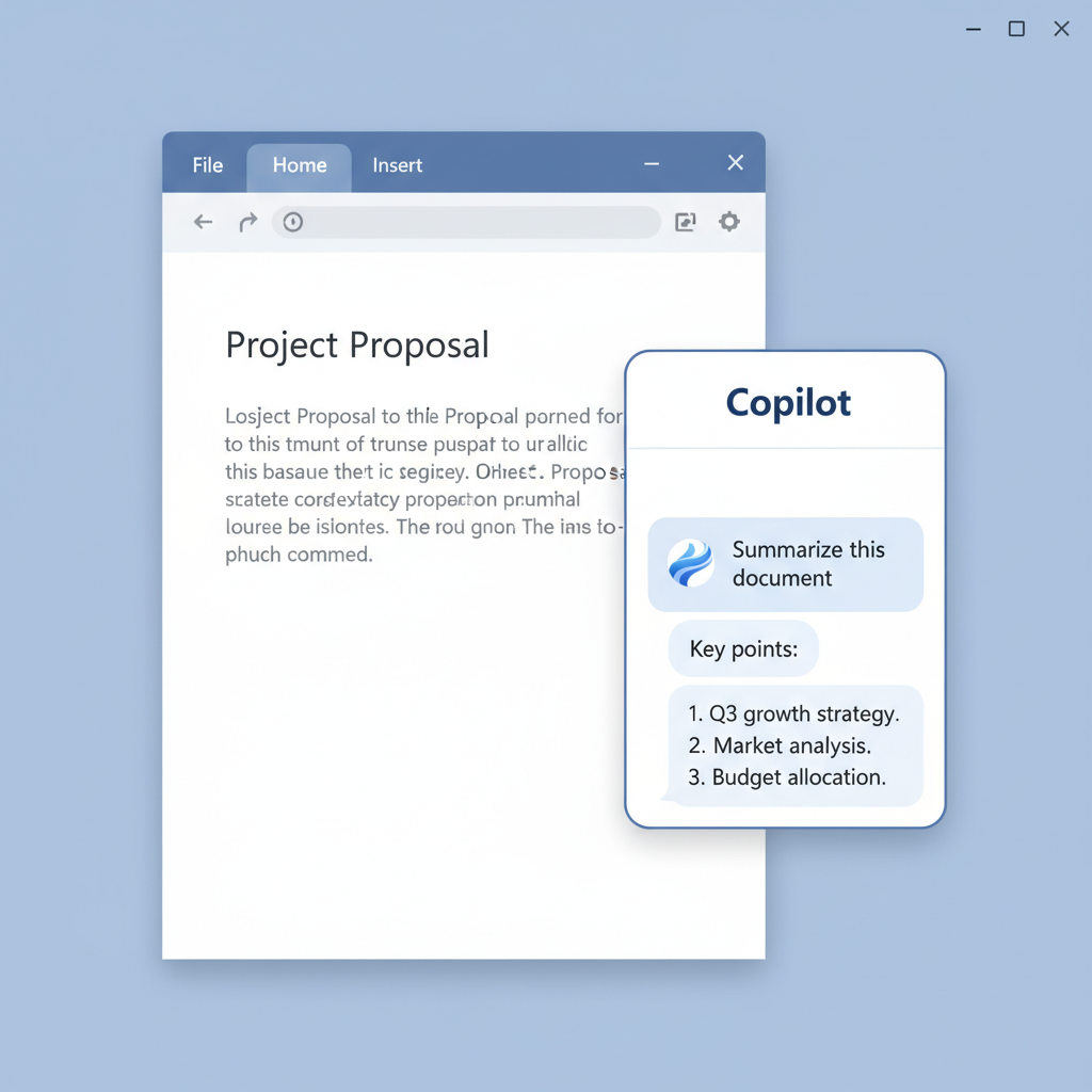 A clean, minimalist screenshot-style illustration of a Microsoft Word document. On the right side, a sleek, modern sidebar labeled