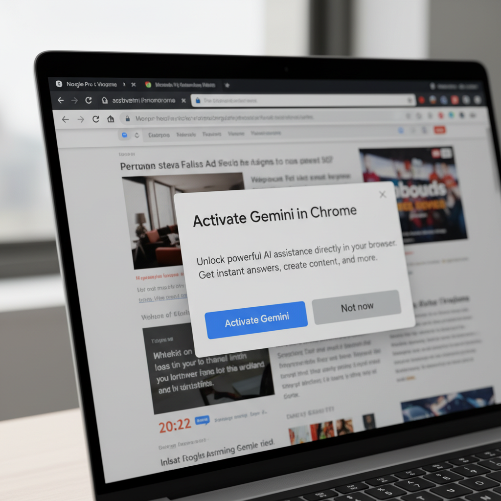 Hyper-realistic photo of a person's hands typing on a Dell XPS 15 laptop with a 4K screen, placed on a minimalist dark wood desk. The screen shows the Google Chrome browser with the Gmail interface open. A contextual pop-up window for Gemini appears on the right side of the screen, displaying the text: 'OK, here is the summary of the Q3 Sales Report from your Google Drive...' followed by three concise bullet points. In the background, slightly out of focus, are a stylish black coffee mug and a small green succulent. The shot is taken from a top-down angle, focusing on the screen's content and the user's interaction. The lighting is clean and professional, typical of a modern office. Shot with a Canon EOS R5 with a 50mm f/1.8 lens, using a modern filter that enhances clarity and contrast.