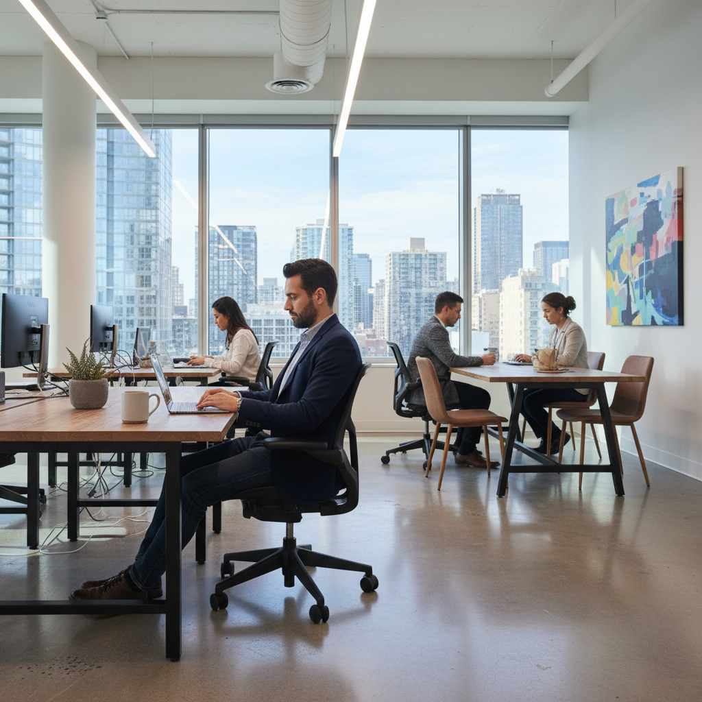 Hyper-realistic photo depicting a crucial business meeting. At the head of a long, polished mahogany table, a sleek, faceless chrome robot is sitting in the main chair, reviewing documents. Around the table, a diverse group of human professionals—men and women of various ethnicities—look on with expressions of concern and frustration. The robot is stamping 'REJECTED' with a cold, mechanical motion on the resume of a highly qualified woman, while a pile of approved resumes next to it clearly belongs to candidates who look identical. Shot with a Canon EOS R5, 35mm f/1.4 lens, modern filter with a cool, slightly blue corporate color palette, creating a sterile and tense atmosphere. The lighting is sharp, mimicking overhead office lights, to emphasize the stark reality of algorithmic bias.